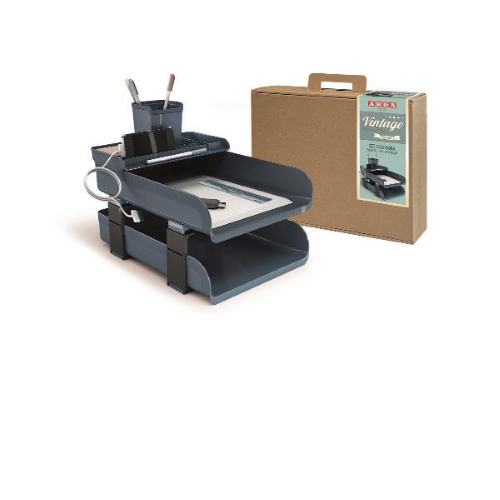 ARDA KIT SCRIVANIA VINTAGE SUGAR 2 PORTACORRISPONDENZA CON DISTANZIALI 1 BACINELLA 1 PORTAPENNE E 1 RIGHELLO DA 16 CM AZZURRO